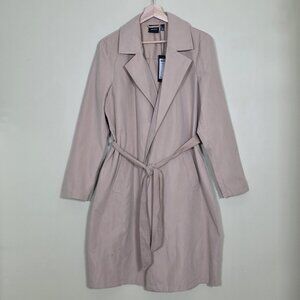 Vero Moda Wrap Coat Womens L Beige Belted Mid Length Pockets Lightweight Preppy